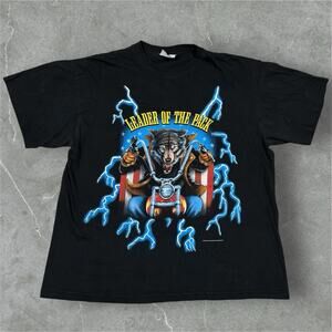 Leader of the Pack Vintage Single Stitch AOP XL 2XL Biker T-Shirt USA Thunder